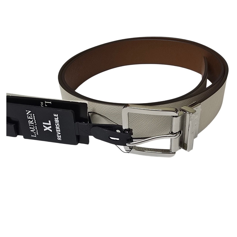 Lauren Ralph Lauren Reversible Belt XL Cream Tan Brown Silver Buckle NWT